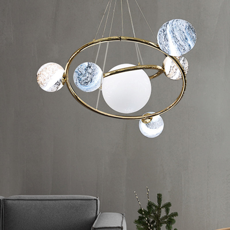 Universe Planet Pendant Light Creative Cool Glass Chandelier in Gold for Cloth Shop Clearhalo 'Ceiling Lights' 'Chandeliers' 'Modern Chandeliers' 'Modern' Lighting' 252684