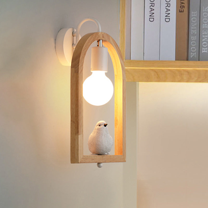 Wooden Arched Shelf Wall Light with Lovely Deco Boutique 1 Light Modern Sconce Lamp in Beige Clearhalo 'Modern wall lights' 'Modern' 'Wall Lamps & Sconces' 'Wall Lights' Lighting' 253102