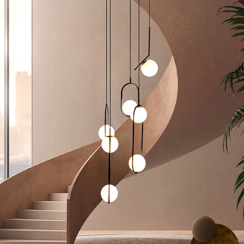 Black Globe Multi Light Chandelier Simple Glass Pendant Lighting Fixture for Stairs Black C Clearhalo 'Ceiling Lights' 'Modern Pendants' 'Modern' 'Pendant Lights' 'Pendants' Lighting' 2533093