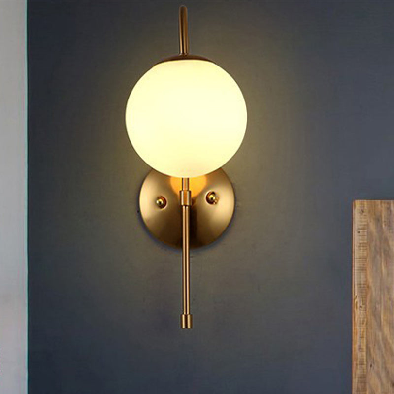 Brass Globe Wall Lighting Modern Opal Glass 1 Light Coffee Shop Sconce Light Fixture Clearhalo 'Art deco wall lights' 'Cast Iron' 'Glass' 'Industrial wall lights' 'Industrial' 'Middle century wall lights' 'Modern' 'Rustic wall lights' 'Tiffany' 'Traditional wall lights' 'Wall Lamps & Sconces' 'Wall Lights' Lighting' 253655