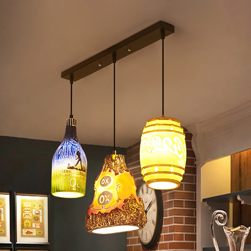 Black 3 Lights Pendant Light Fixture Vintage Stylish Resin Hanging Lamp with Different Shade Black Linear Clearhalo 'Ceiling Lights' 'Industrial Pendants' 'Industrial' 'Middle Century Pendants' 'Pendant Lights' 'Pendants' 'Tiffany' Lighting' 253950