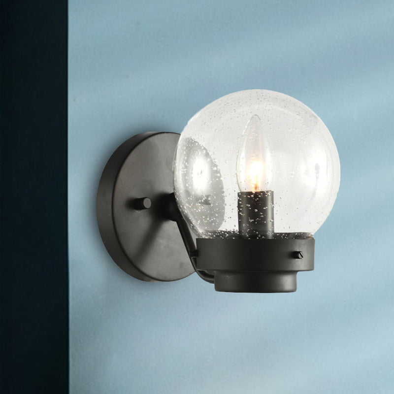 Seeded Glass Black Sconce Light Globe Shade 1-Light Industrial Wall Lamp Fixture for Bedroom Black Clearhalo 'Art deco wall lights' 'Cast Iron' 'Glass' 'Industrial wall lights' 'Industrial' 'Middle century wall lights' 'Modern' 'Rustic wall lights' 'Tiffany' 'Traditional wall lights' 'Wall Lamps & Sconces' 'Wall Lights' Lighting' 254453