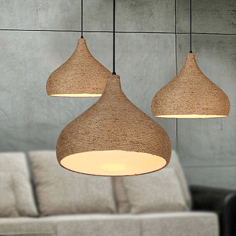 Hemp Rope Teardrop Pendant Light Lodge Stylish 1 Bulb Living Room Suspension Lamp in Beige Clearhalo 'Ceiling Lights' 'Industrial Pendants' 'Industrial' 'Middle Century Pendants' 'Pendant Lights' 'Pendants' 'Tiffany' Lighting' 254464