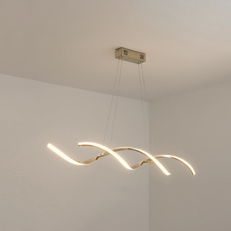 Wave Shaped Aluminum Hanging Light Minimalist Style LED Island Lighting with Adjustable Cord Gold 43