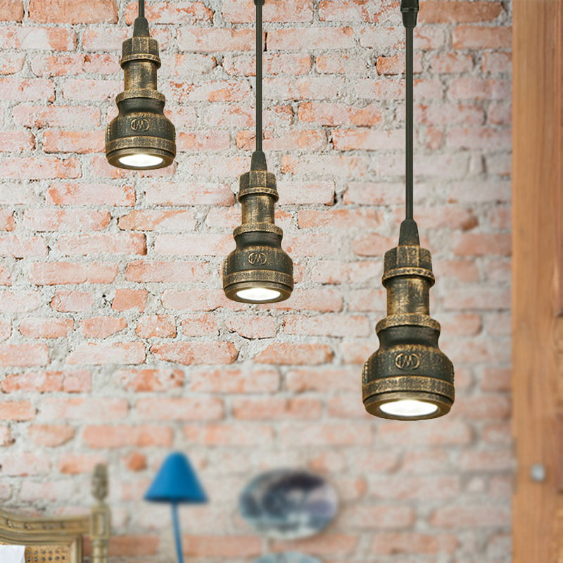 Antique Style Mini Pendant Lamp with Water Pipe 1 Light Wrought Iron Lighting Fixture in Aged Brass Clearhalo 'Art Deco Pendants' 'Cast Iron' 'Ceiling Lights' 'Ceramic' 'Crystal' 'Industrial Pendants' 'Industrial' 'Metal' 'Middle Century Pendants' 'Pendant Lights' 'Pendants' 'Tiffany' Lighting' 254651