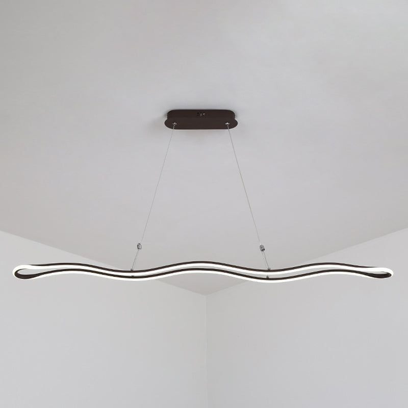 Wavy Strip Dining Room Hanging Lamp Kit Acrylic Modernist Linear LED Island Pendant Coffee Clearhalo 'Ceiling Lights' 'Island Lights' Lighting' 2546558