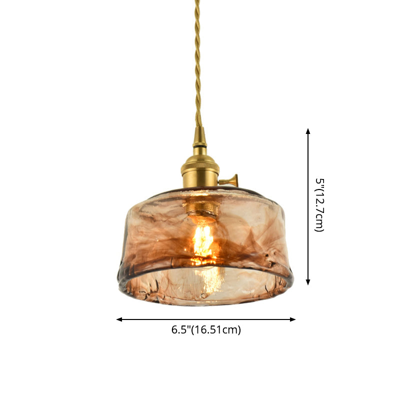 Brass Shaded Drop Pendant Vintage Handmade Tan Glass 1-Bulb Living Room Pendulum Light Clearhalo 'Ceiling Lights' 'Glass shade' 'Glass' 'Industrial Pendants' 'Industrial' 'Middle Century Pendants' 'Pendant Lights' 'Pendants' 'Tiffany' Lighting' 2546616