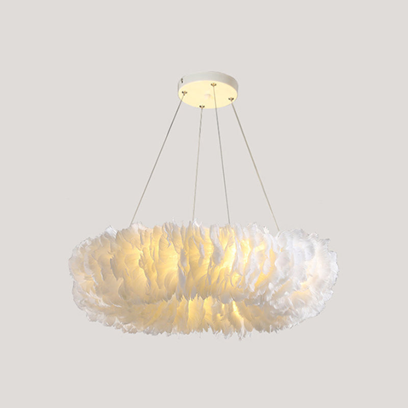 White Doughnut Chandelier Lamp Minimalist Feather Loop Pendant Lighting Fixture White 31.5