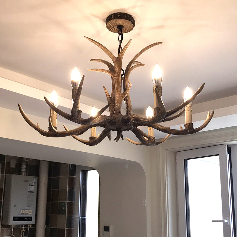 Fake Antler Chandelier Lighting Rustic Brown Resin Ceiling Light with Candle Design Clearhalo 'Ceiling Lights' 'Chandeliers' Lighting' options 2546759