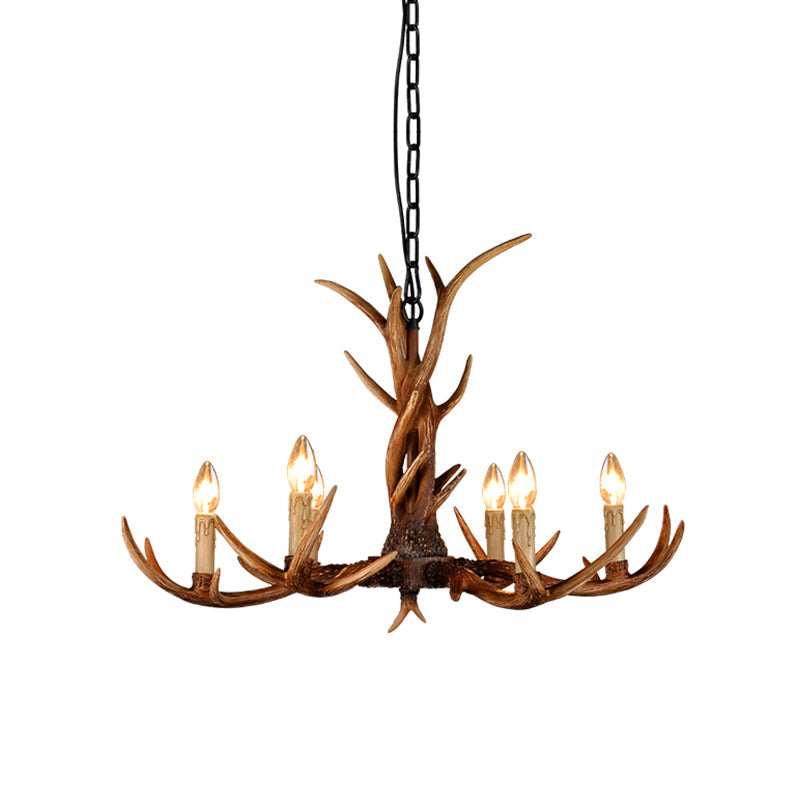 Fake Antler Chandelier Lighting Rustic Brown Resin Ceiling Light with Candle Design Clearhalo 'Ceiling Lights' 'Chandeliers' Lighting' options 2546767