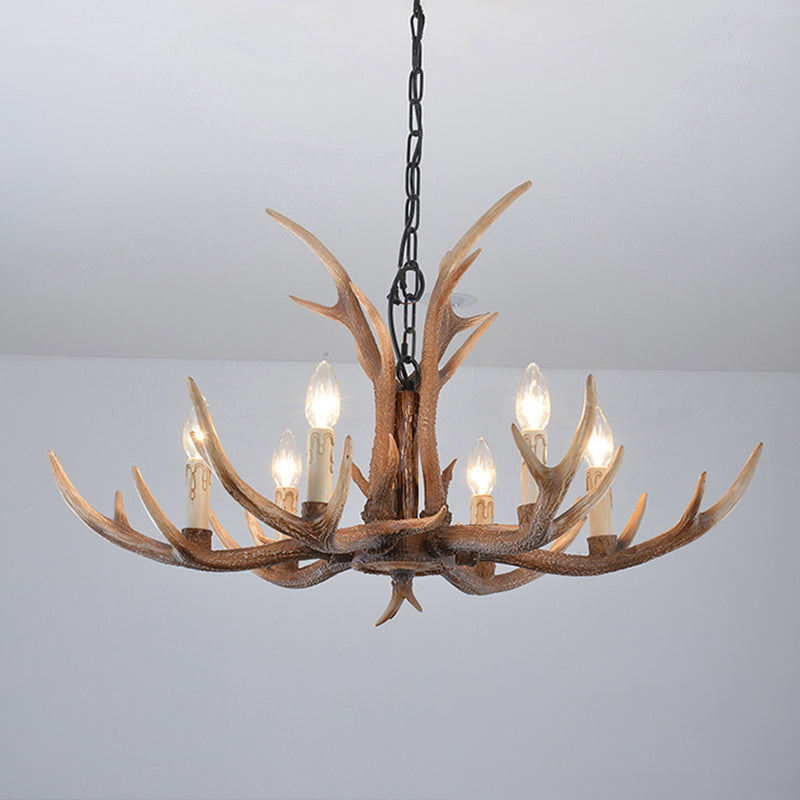 Fake Antler Chandelier Lighting Rustic Brown Resin Ceiling Light with Candle Design Clearhalo 'Ceiling Lights' 'Chandeliers' Lighting' options 2546782