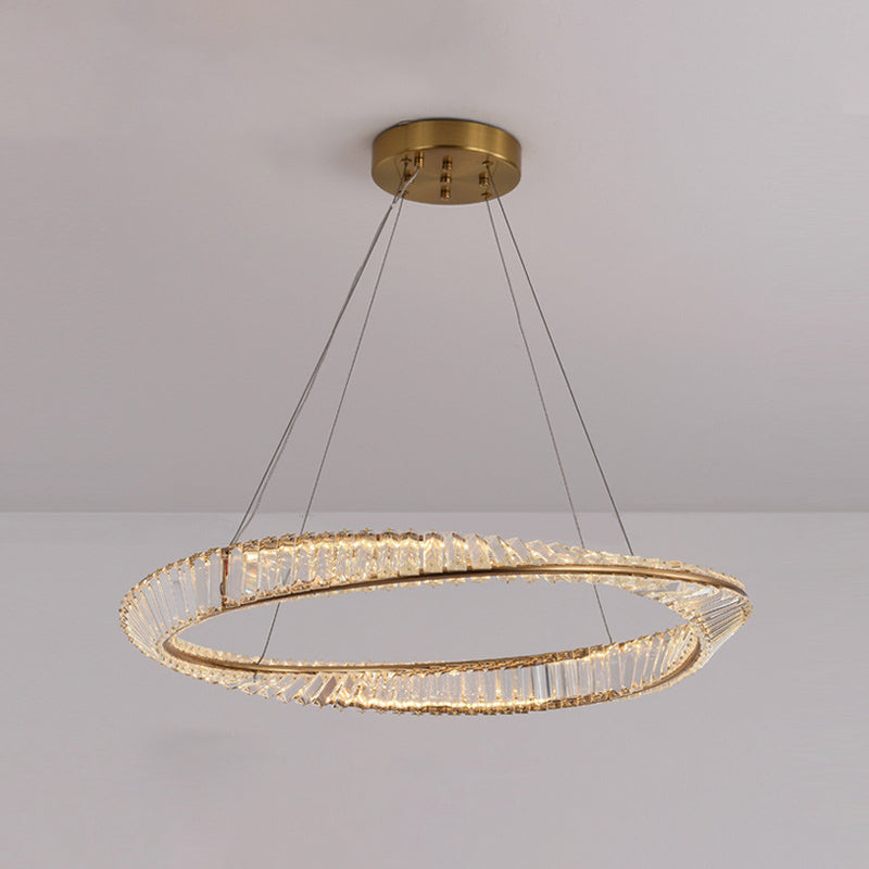 Twisted Ring Shaped Chandelier Modern Crystal LED Brass Suspension Light for Dining Room Brass 39.5