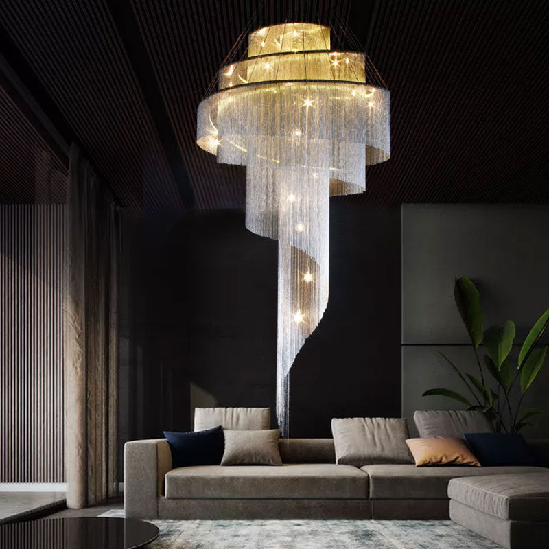 Glam Spiral Tassel Chandelier Stylish Modern Metal 4-Light Ceiling Light for Hall Clearhalo 'Ceiling Lights' 'Chandeliers' 'Modern Chandeliers' 'Modern' Lighting' 2547017