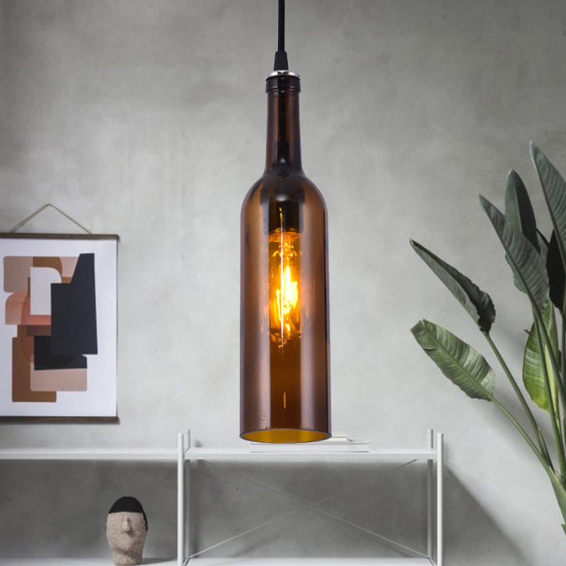 1 Light Bottle Shape Hanging Lamp Retro Industrial Glass Pendant Lamp for Restaurant Clearhalo 'Ceiling Lights' 'Glass shade' 'Glass' 'Industrial Pendants' 'Industrial' 'Middle Century Pendants' 'Pendant Lights' 'Pendants' 'Tiffany' Lighting' 2548842