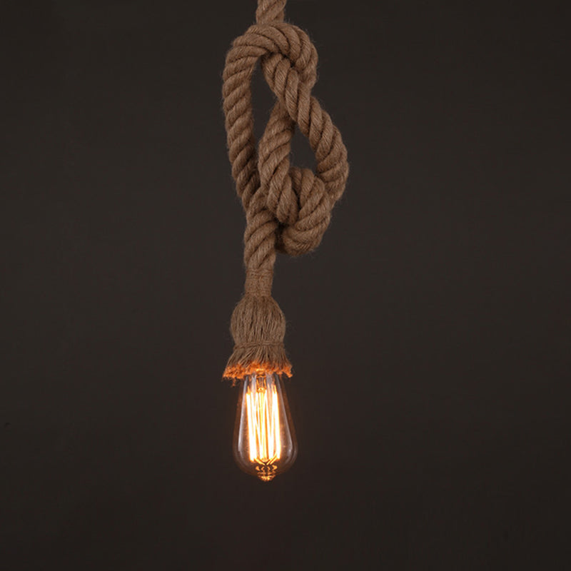 Industrial Exposed Bulb Pendant Light 1 Light Hemp Rope Hanging Lamp in Beige 1 Beige Clearhalo 'Ceiling Lights' 'Industrial Pendants' 'Industrial' 'Middle Century Pendants' 'Pendant Lights' 'Pendants' 'Tiffany' Lighting' 2549009