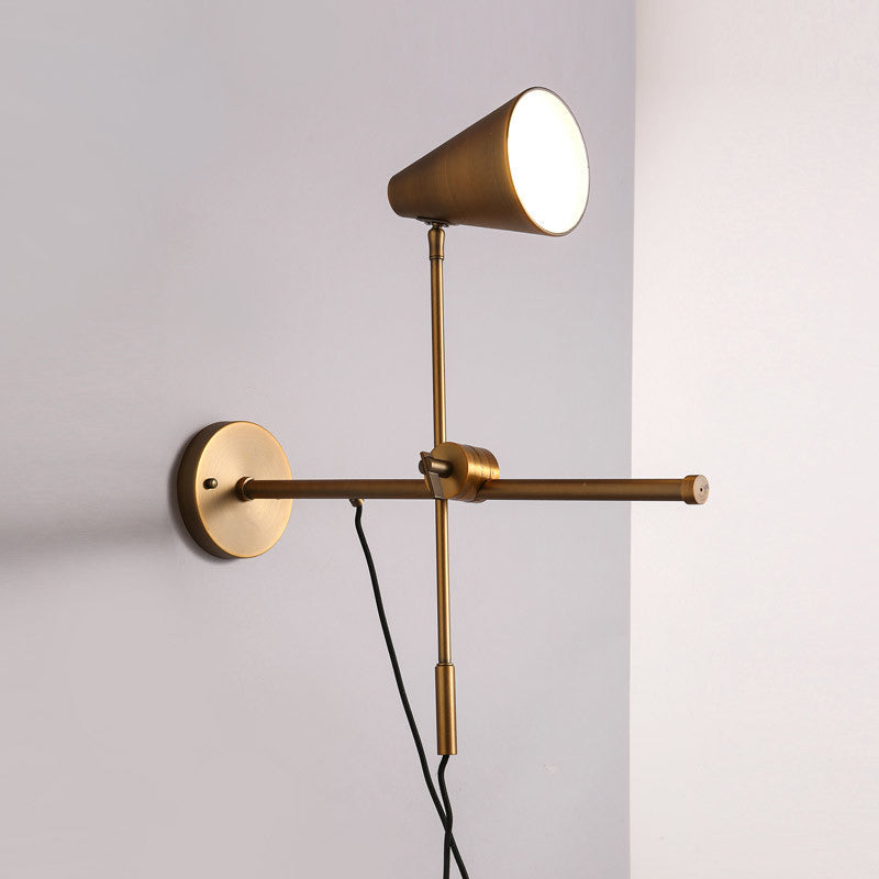 Bronze Cone Wall Sconce Light Vintage Style Metallic 1 Light Living Room Adjustable Task Lighting Gold Clearhalo 'Art deco wall lights' 'Cast Iron' 'Glass' 'Industrial wall lights' 'Industrial' 'Middle century wall lights' 'Modern' 'Rustic wall lights' 'Tiffany' 'Traditional wall lights' 'Wall Lamps & Sconces' 'Wall Lights' Lighting' 254903