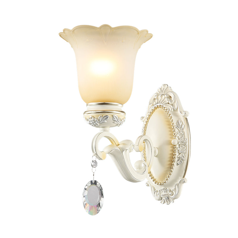 Ivory Flower Wall Light Traditional White Glass 1/2 Lights Living Room Sconce Light Clearhalo 'Wall Lamps & Sconces' 'Wall Lights' Lighting' 255170