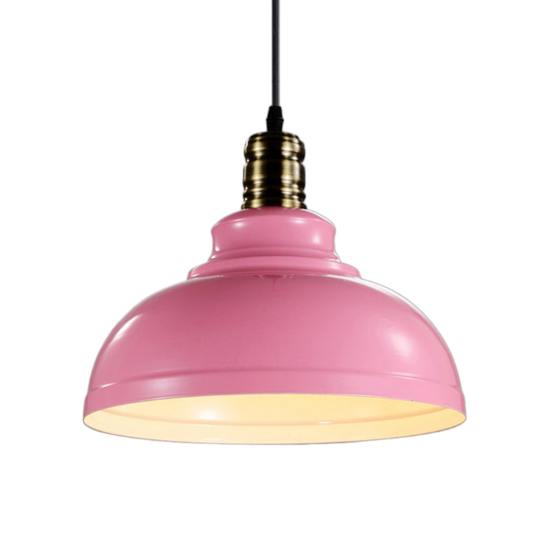 1 Head Dome Ceiling Fixture Industrial Style Pink/Blue Metal Hanging Fixture with Adjustable Cord, 12