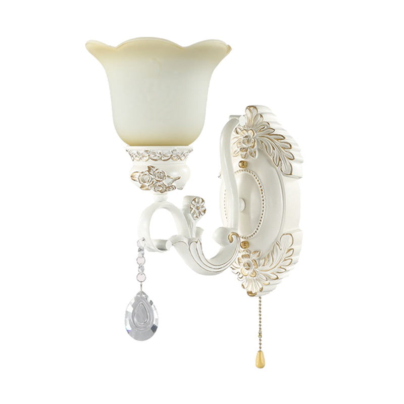 Scalloped White Glass Sconce Light Traditional 1/2 Lights Wall Light with Ivory Resin Backplate Clearhalo 'Wall Lamps & Sconces' 'Wall Lights' Lighting' 255204