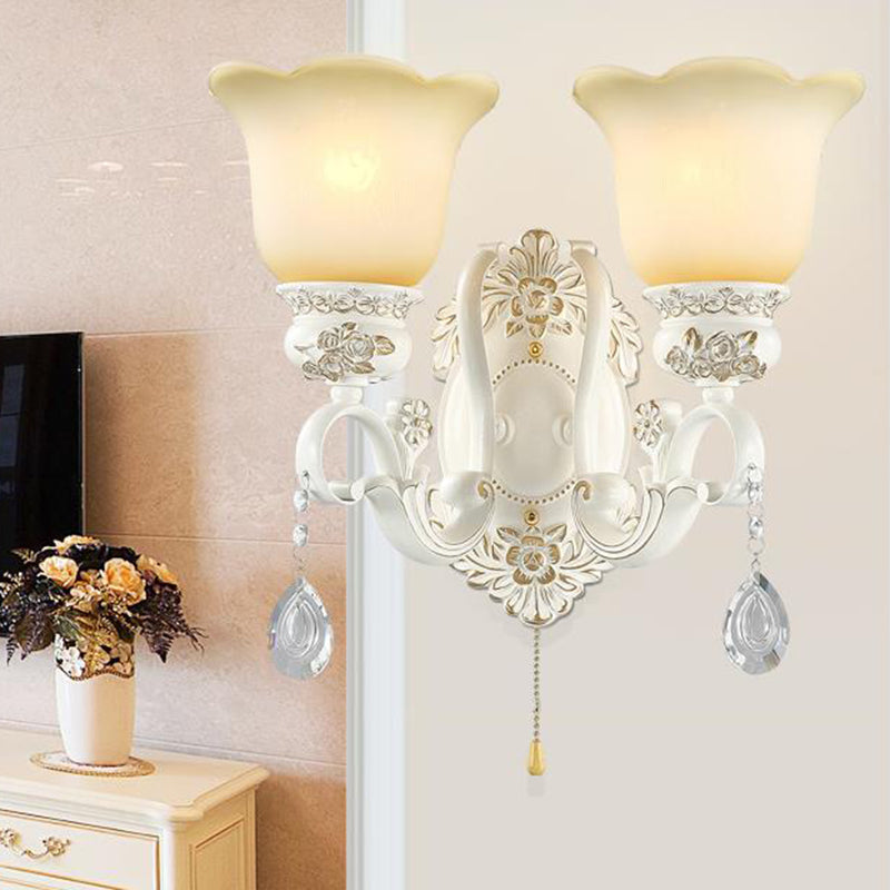 Scalloped White Glass Sconce Light Traditional 1/2 Lights Wall Light with Ivory Resin Backplate Clearhalo 'Wall Lamps & Sconces' 'Wall Lights' Lighting' 255207