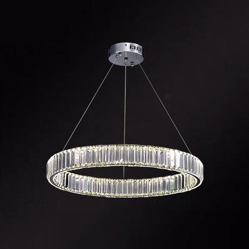 Ultra-modern Ring LED Chandelier Lamp Crystal Suspension Pendant Light for Living Room Chrome 23.5