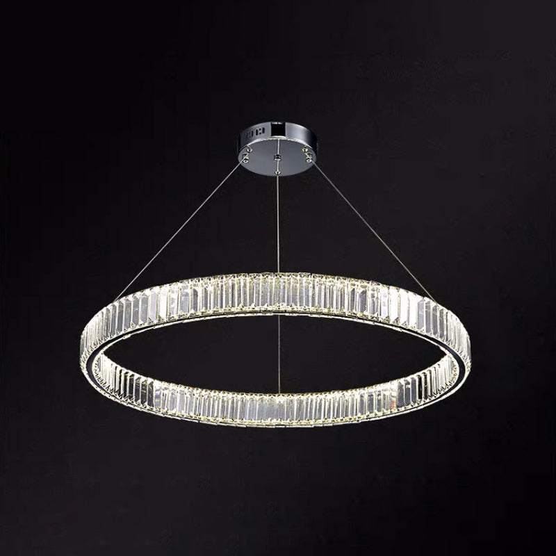 Ultra-modern Ring LED Chandelier Lamp Crystal Suspension Pendant Light for Living Room Chrome 31.5