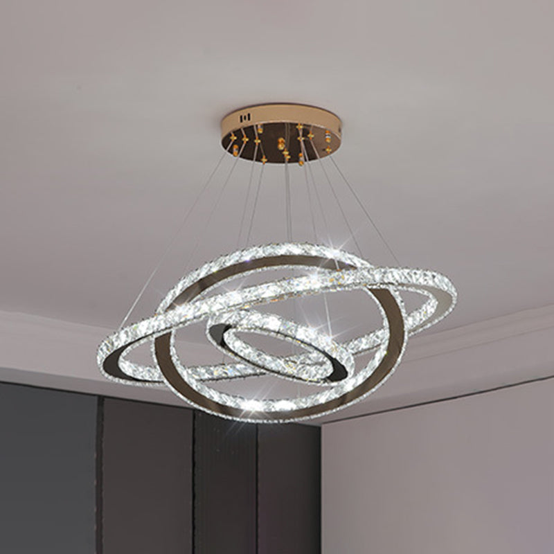 Contemporary Ring Chandelier Pendant Light K9 Crystal Suspension Pendant Light for Living Room Stainless-Steel 8