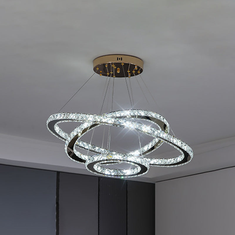 Contemporary Ring Chandelier Pendant Light K9 Crystal Suspension Pendant Light for Living Room Stainless-Steel 16