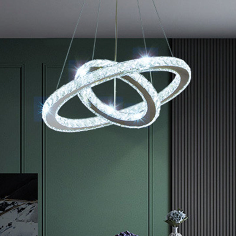 Contemporary Ring Chandelier Pendant Light K9 Crystal Suspension Pendant Light for Living Room Stainless-Steel 8