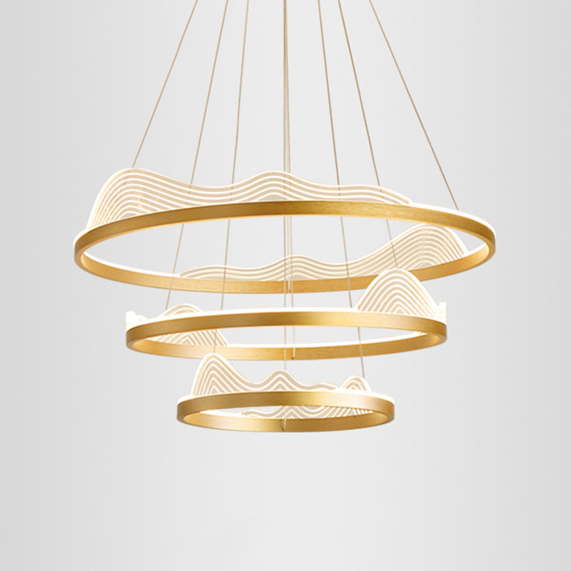 Ultra-modern Round Hanging Chandelier Metal Suspension Lighting with Lace Decoration for Living Room Gold 16