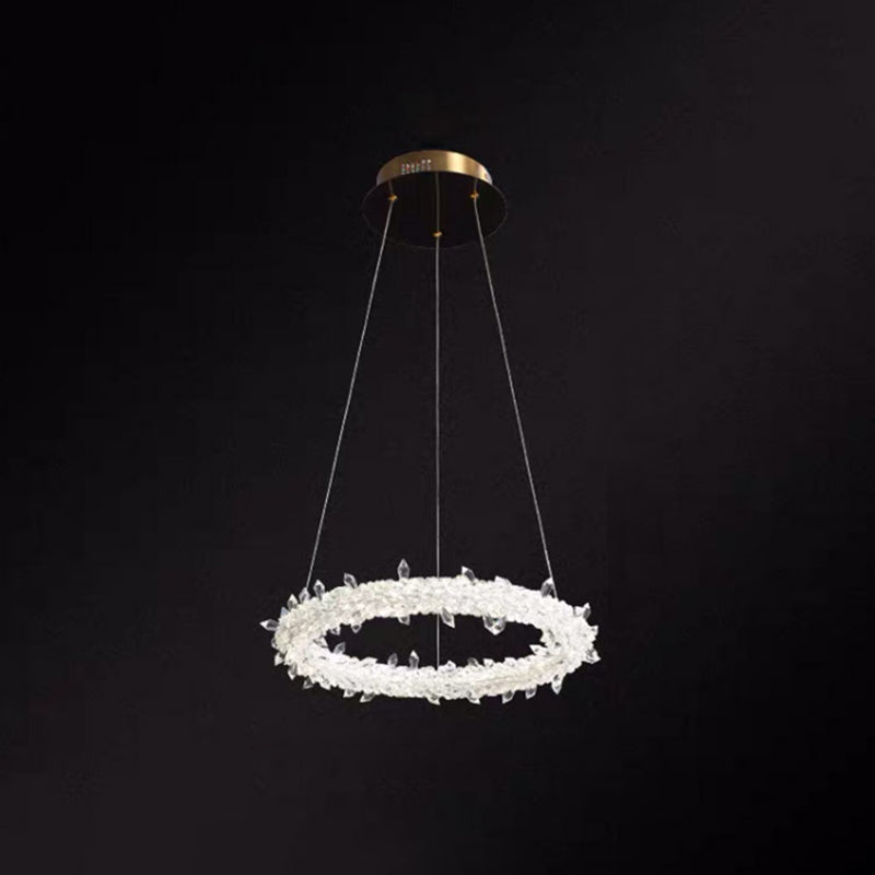 Ultra-modern Circle Chandelier Lamp Crystal Hanging Pendant Lights for Restaurant Clear 16