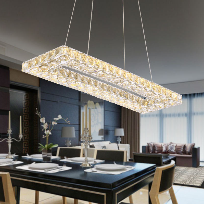 Modern Rectangle Pendant Chandelier Faceted Crystal Panels Hanging Lights for Restaurant Clear Clearhalo 'Ceiling Lights' 'Chandeliers' 'Clear' 'Industrial' 'Modern Chandeliers' 'Modern' 'Tiffany' 'Traditional Chandeliers' Lighting' 2552505