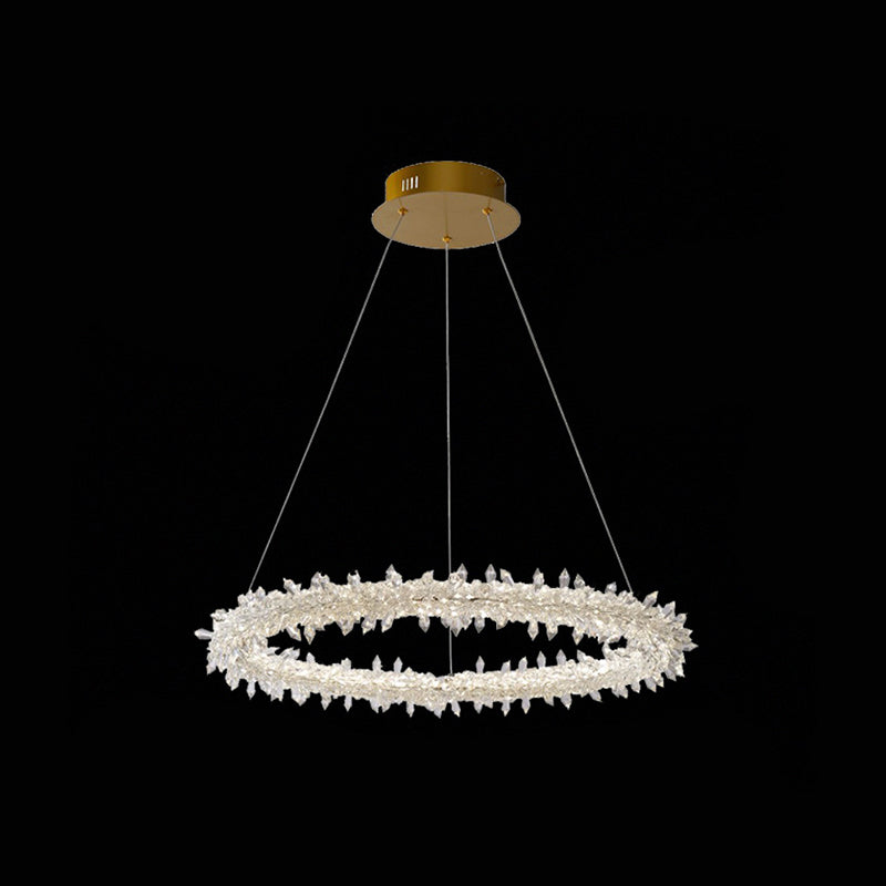 Modern Flower Ring Chandelier Light Fixtures Crystal Hanging Light Kit for Living Room Clear 16