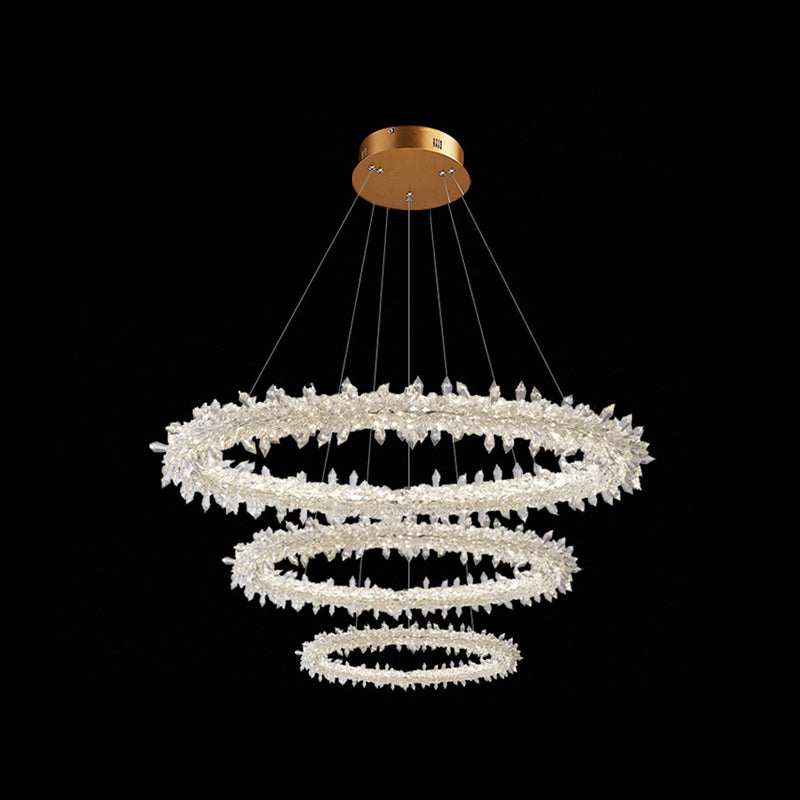 Modern Flower Ring Chandelier Light Fixtures Crystal Hanging Light Kit for Living Room Clear 12