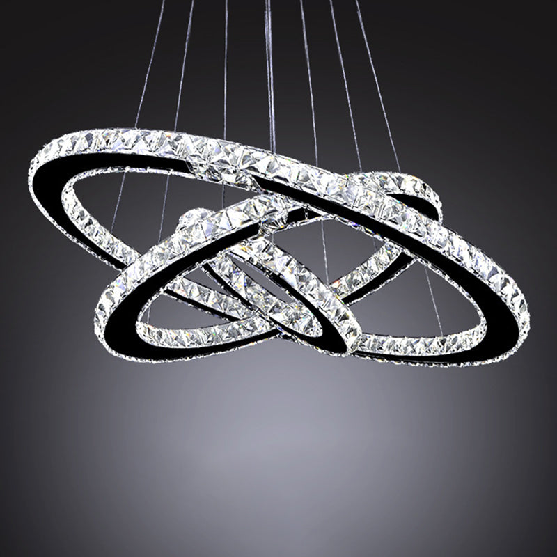 Contemporary Interlace Rings Chandelier Pendant Light Stainless Steel Hanging Light Fixtures for Bedroom Clear 8