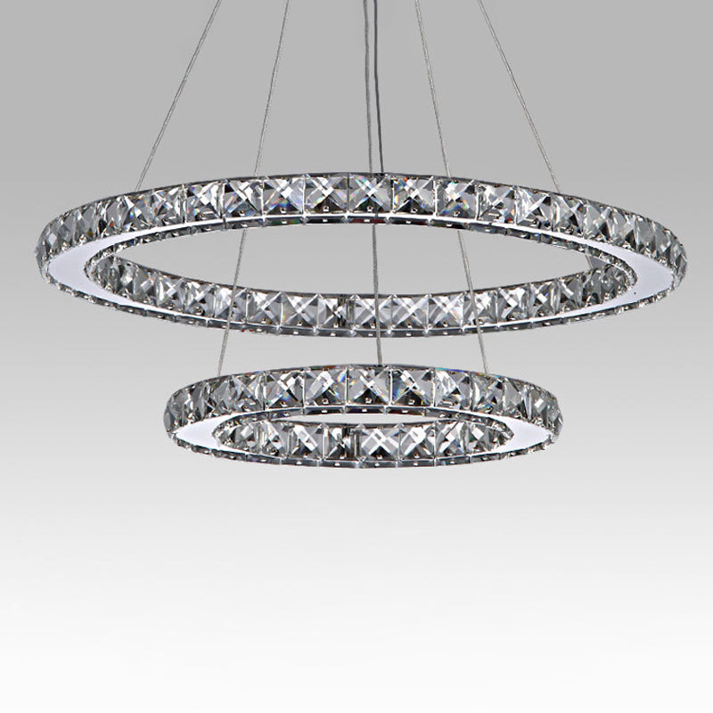 Contemporary Interlace Rings Chandelier Pendant Light Stainless Steel Hanging Light Fixtures for Bedroom Clear 8