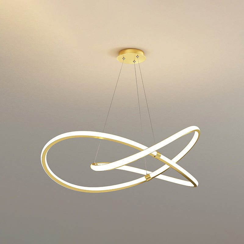 Ultra-modern Twist Chandelier Metal Pendant Light with Round Canopy for Living Room Gold 31.5