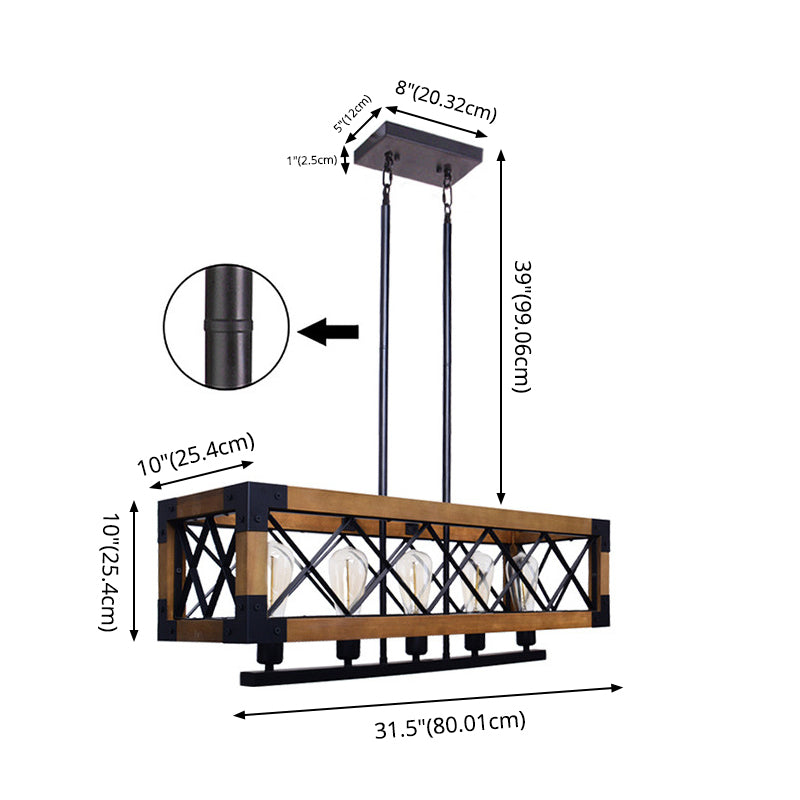 Wood Rectangular Island Chandelier Light Industrial Living Room Hanging Lamp in Beige Clearhalo 'Ceiling Lights' 'Island Lights' Lighting' 2552772