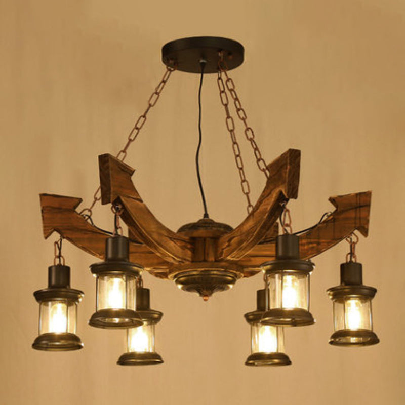 Arrow Shape Coffee Shop Chandelier Lighting Fixture Coastal Wood Hanging Ceiling Light Wood Clearhalo 'Carpenter Chandeliers' 'Ceiling Lights' 'Chandeliers' 'Industrial Chandeliers' 'Industrial' 'Middle Century Chandeliers' 'Modern' 'Tiffany' Lighting' 2552828