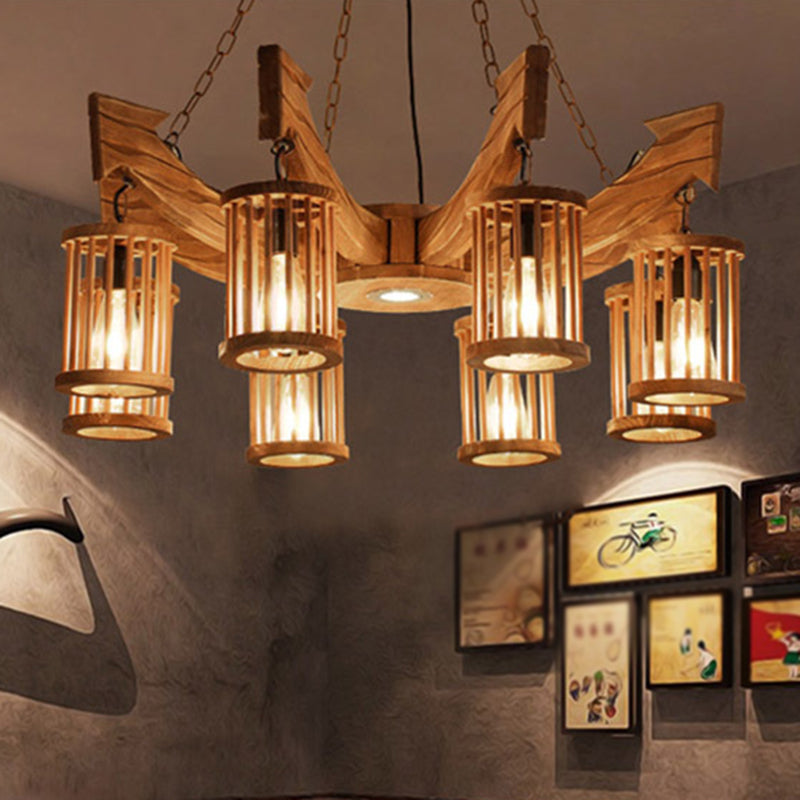 Arrow Shape Coffee Shop Chandelier Lighting Fixture Coastal Wood Hanging Ceiling Light Clearhalo 'Carpenter Chandeliers' 'Ceiling Lights' 'Chandeliers' 'Industrial Chandeliers' 'Industrial' 'Middle Century Chandeliers' 'Modern' 'Tiffany' Lighting' 2552832