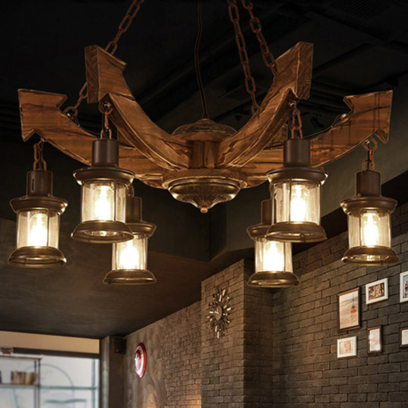 Arrow Shape Coffee Shop Chandelier Lighting Fixture Coastal Wood Hanging Ceiling Light Clearhalo 'Carpenter Chandeliers' 'Ceiling Lights' 'Chandeliers' 'Industrial Chandeliers' 'Industrial' 'Middle Century Chandeliers' 'Modern' 'Tiffany' Lighting' 2552834