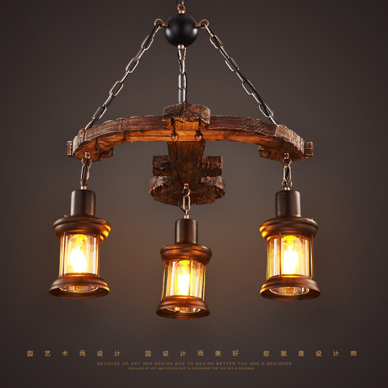 Wood Anchor Shape Chandelier Lighting Coastal Coffee Shop Pendant Light in Beige Wood Clearhalo 'Carpenter Chandeliers' 'Ceiling Lights' 'Chandeliers' 'Industrial Chandeliers' 'Industrial' 'Middle Century Chandeliers' 'Modern' 'Tiffany' Lighting' 2552837