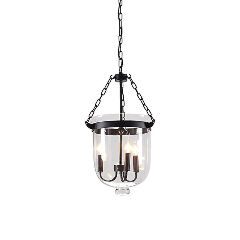 Black Bucket Chandelier Light Fixture Industrial Style Glass Dining Room Pendant Lighting Black 12