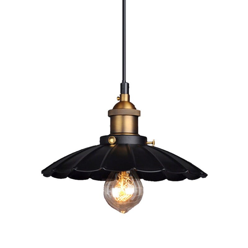 Scalloped Metal Pendant Lighting Farm Style Coffee Shop Hanging Light Kit in Black Black 10