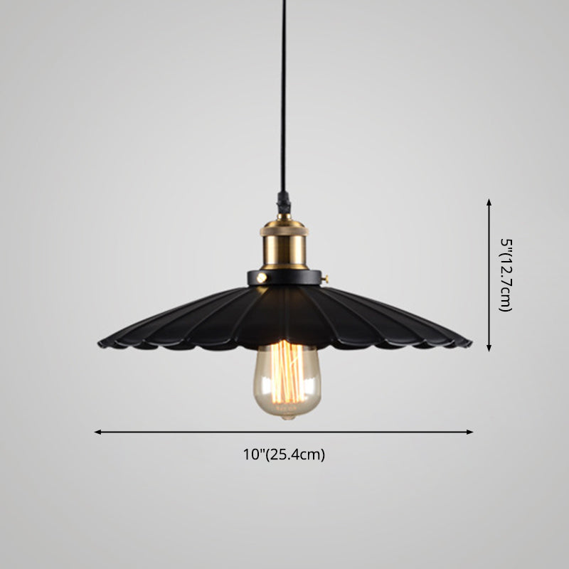 Scalloped Metal Pendant Lighting Farm Style Coffee Shop Hanging Light Kit in Black Clearhalo 'Art Deco Pendants' 'Black' 'Cast Iron' 'Ceiling Lights' 'Ceramic' 'Crystal' 'Industrial Pendants' 'Industrial' 'Metal' 'Middle Century Pendants' 'Pendant Lights' 'Pendants' 'Rustic Pendants' 'Tiffany' Lighting' 2552973