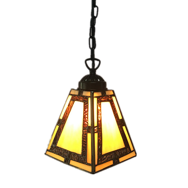 Mission Style Geometric Pendant Lights 1 Light Stained Glass Bedroom Hanging Pendant Lights in Yellow Clearhalo 'Ceiling Lights' 'Chandeliers' 'Glass shade' 'Glass' 'Industrial' 'Middle Century Pendants' 'Pendant Lights' 'Pendants' 'Tiffany close to ceiling' 'Tiffany Pendants' 'Tiffany' Lighting' 2553153