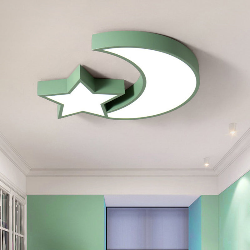 Star and Moon Acrylic Flush Mount Ceiling Light Kids Style���LED Flushmount Ceiling Lamp Green Clearhalo 'Ceiling Lights' 'Close To Ceiling Lights' 'Close to ceiling' 'Flush mount' Lighting' 2553157