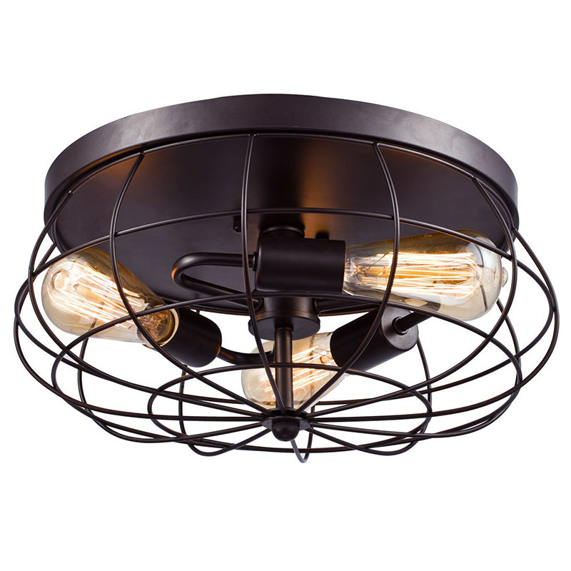 Drum Metal Flush Mount Ceiling Light Vintage Corridor Flushmount Lighting in Black Clearhalo 'Ceiling Lights' 'Close To Ceiling Lights' 'Close to ceiling' 'Flush mount' 'Industrial Flush Mount' Lighting' 2553188