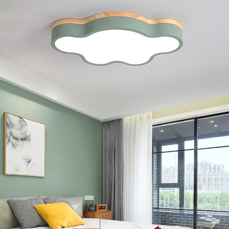 Acrylic Cloud Flush Ceiling Light Fixture Nordic LED Flush Mount Lighting with Metal Shade and Wood Canopy Green Clearhalo 'Ceiling Lights' 'Close To Ceiling Lights' 'Close to ceiling' 'Flush mount' Lighting' 2553202