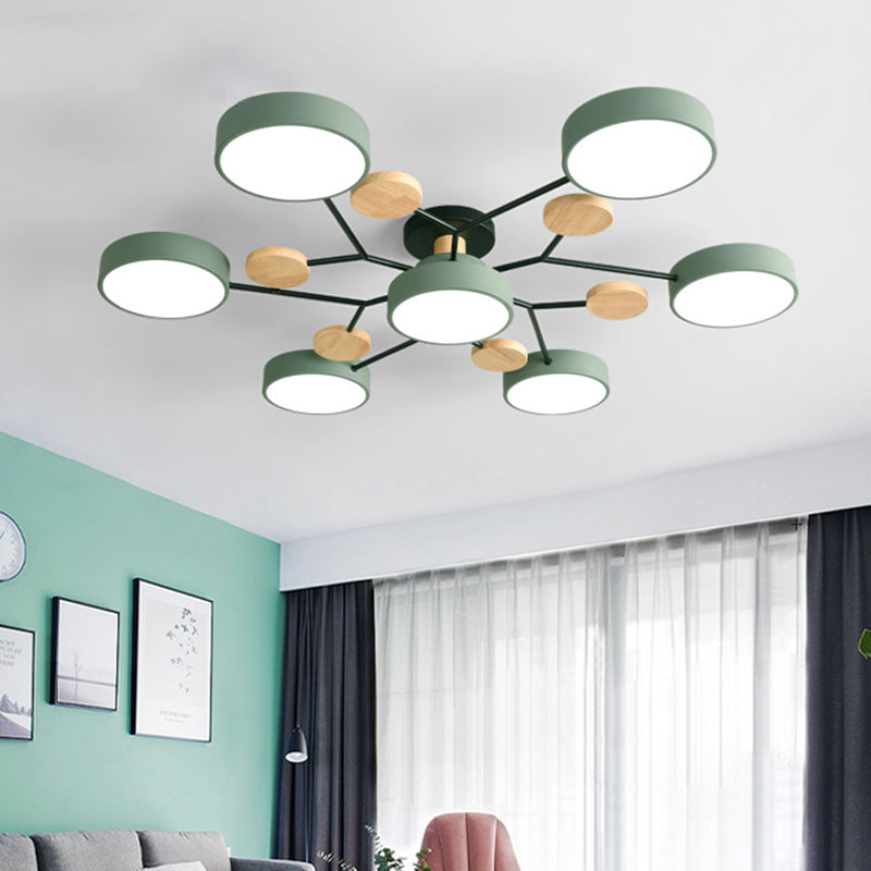 Sputnik Semi Flush Mount Light Macaron LED Acrylic Semi-Flush Mount Ceiling Fixture 7 Green Clearhalo 'Ceiling Lights' 'Close To Ceiling Lights' 'Close to ceiling' 'Semi-flushmount' Lighting' 2553238